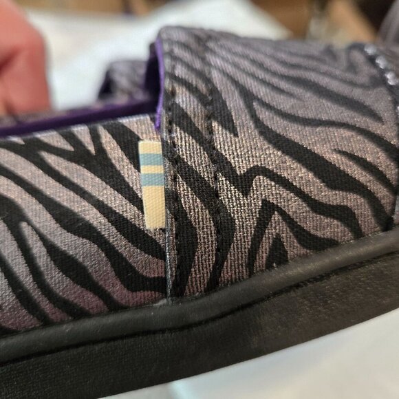 Toms Alpargata Zebra Slip-On‎ Shoes Y4 Black Silver Metallic Canvas Casual Flat - Picture 9 of 10